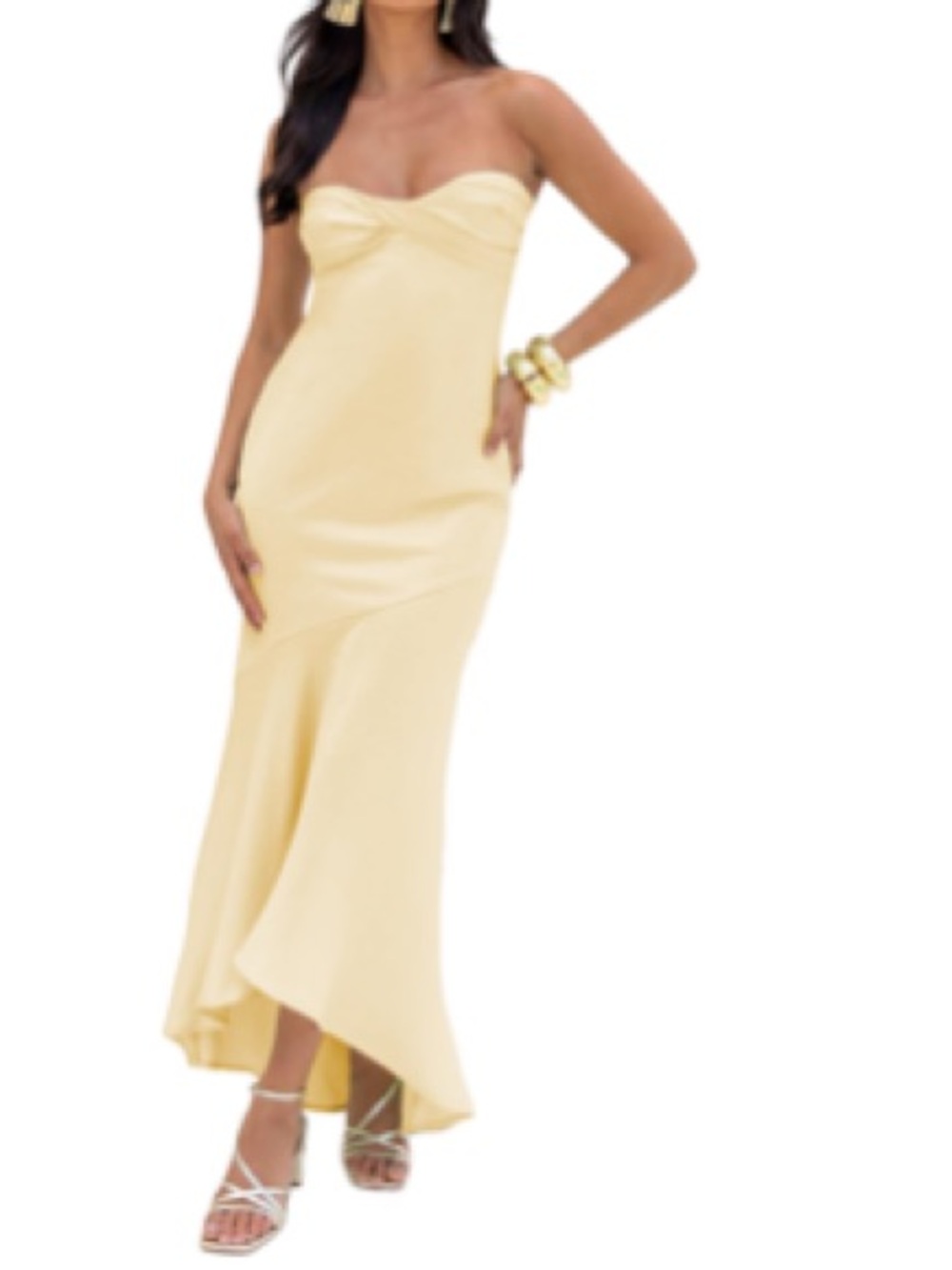 DIWIDI Satin Yellow Tube Top Strapless Dress Sz S Women Wedding Special Occasion
